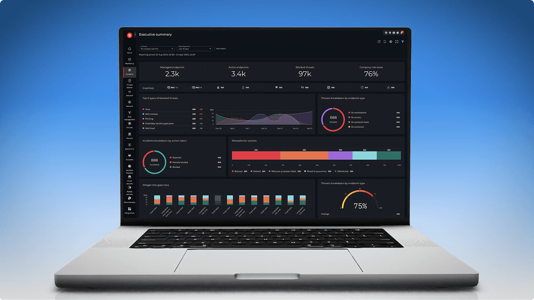 GravityZone Cloud Control Center for MSPs, showing the multi-tenant customer view