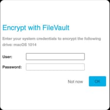 macOS Encrypt with FileVault prompt asking the user for system credentials to encrypt the drive